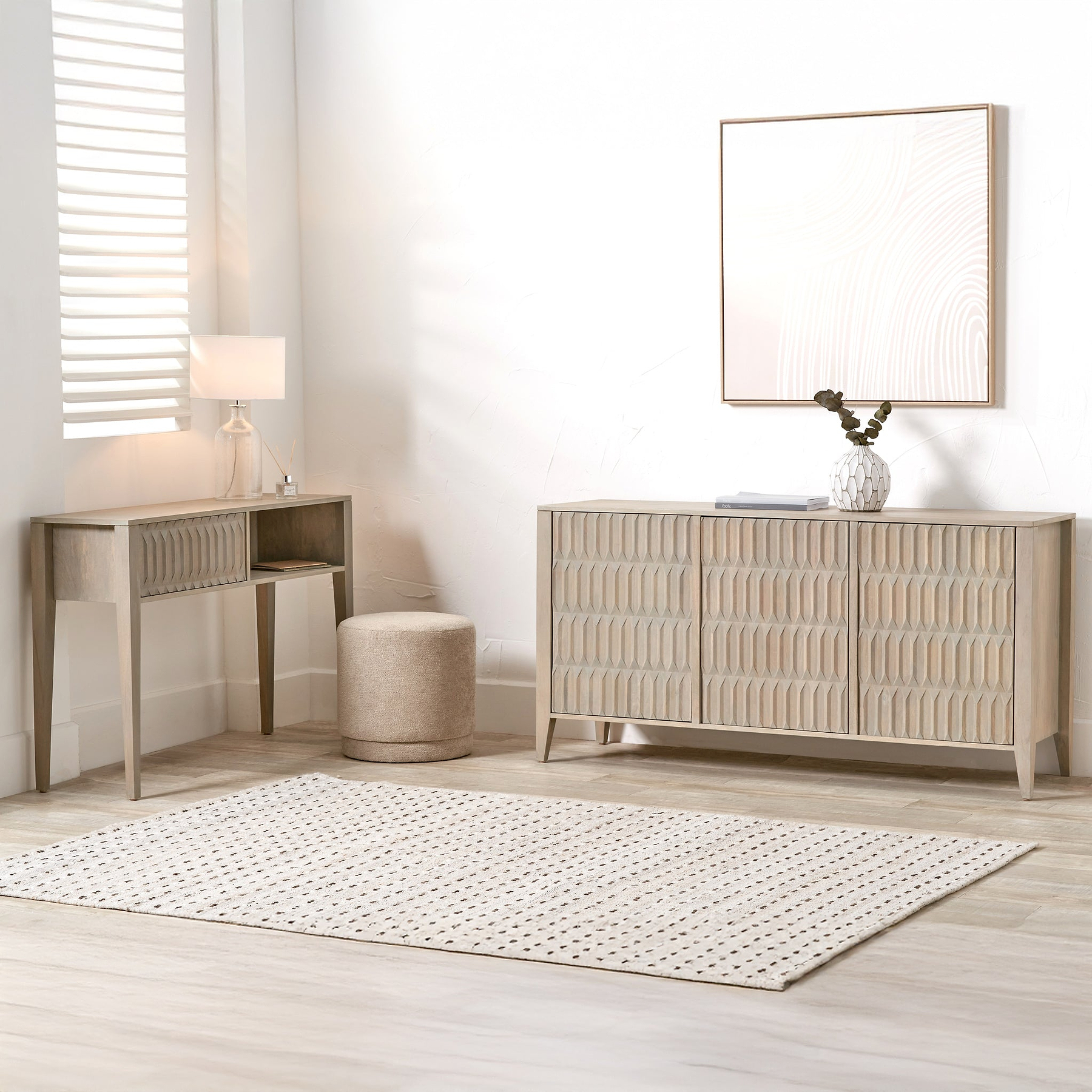 Khao Light Grey 3 Door Sideboard from Roseland Furniture