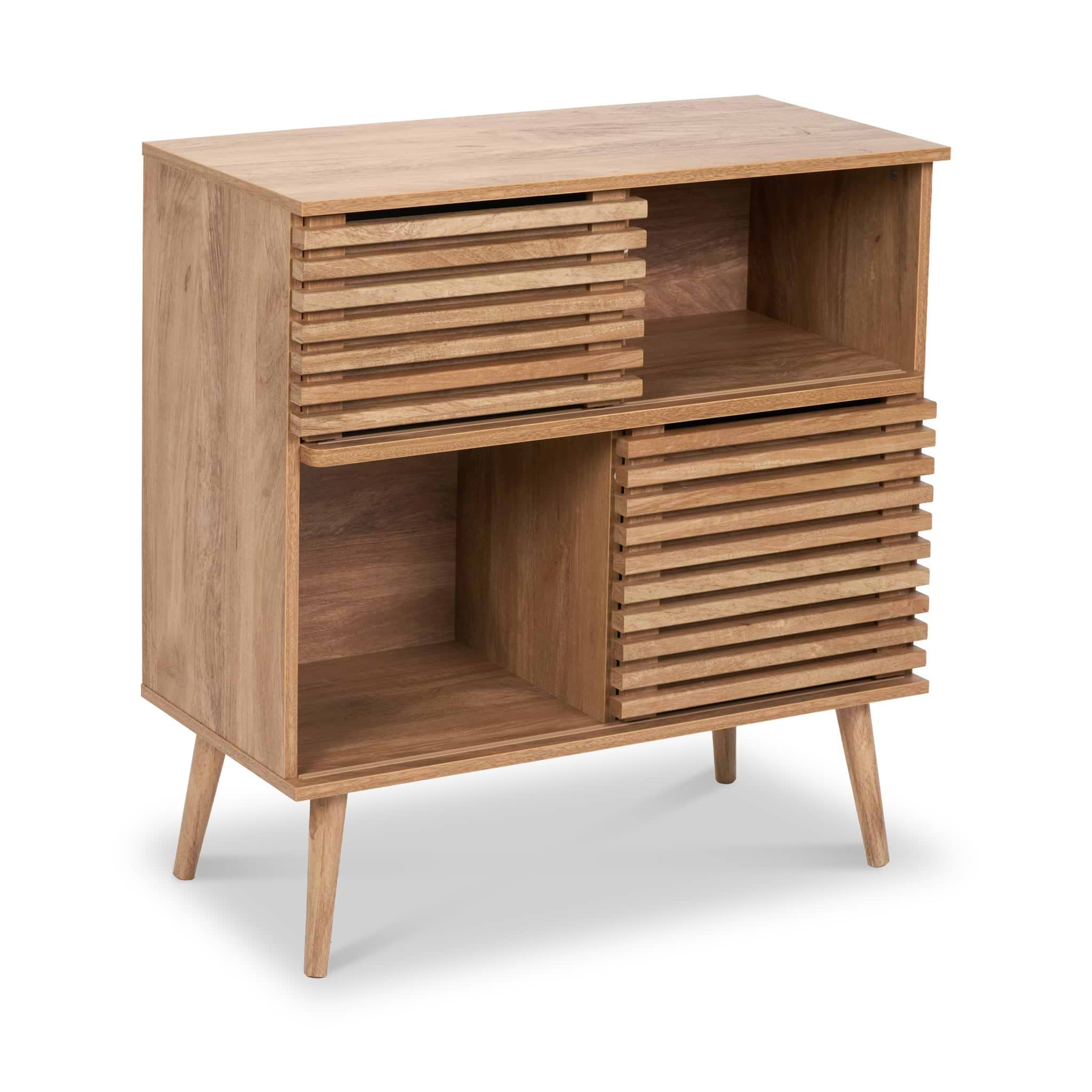 Larvik Scandi Style Slatted Eucalyptus Display Cabinet | Roseland