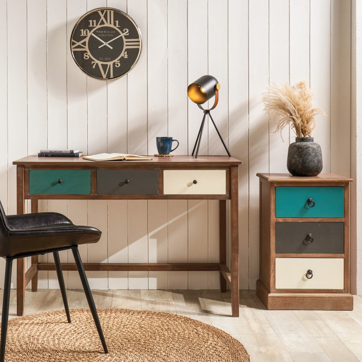 Loft Blue Multicoloured 3 Drawer Desk from Roseland Furniture