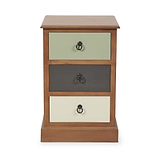 Loft Pine 3 Drawer Bedside Table with sage green drawer from Roseland Furniture