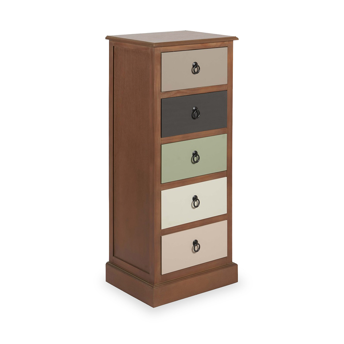 Loft Pine 5 Drawer Tallboy with sage green drawer from Roseland Furniture