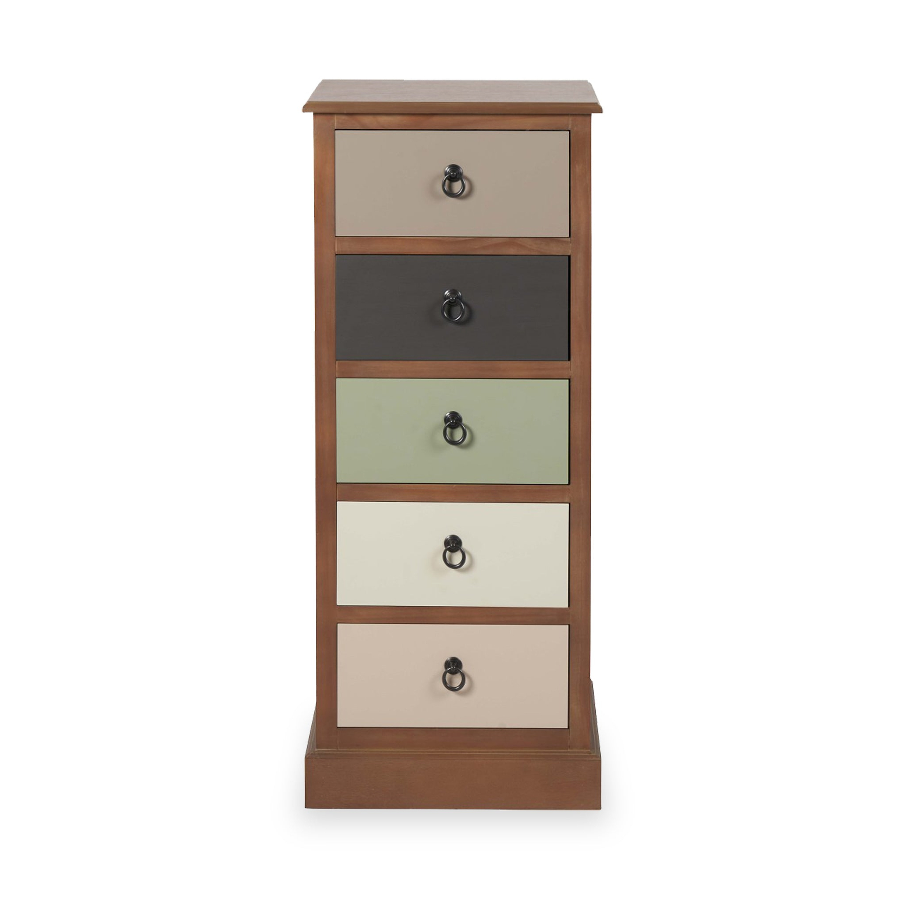 Loft Pine 5 Drawer Tallboy with sage green drawer from Roseland Furniture