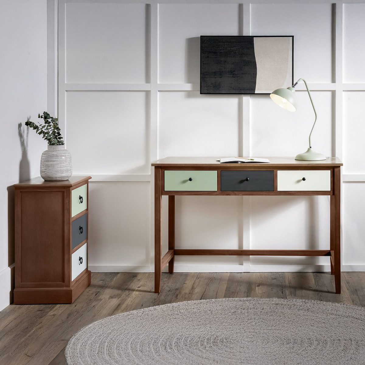 Loft Sage Multicoloured 3 Drawer Desk from Roseland Furniture