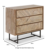 Marca Sand Wash Acacia 3 Drawer Chest of Drawers dimensions