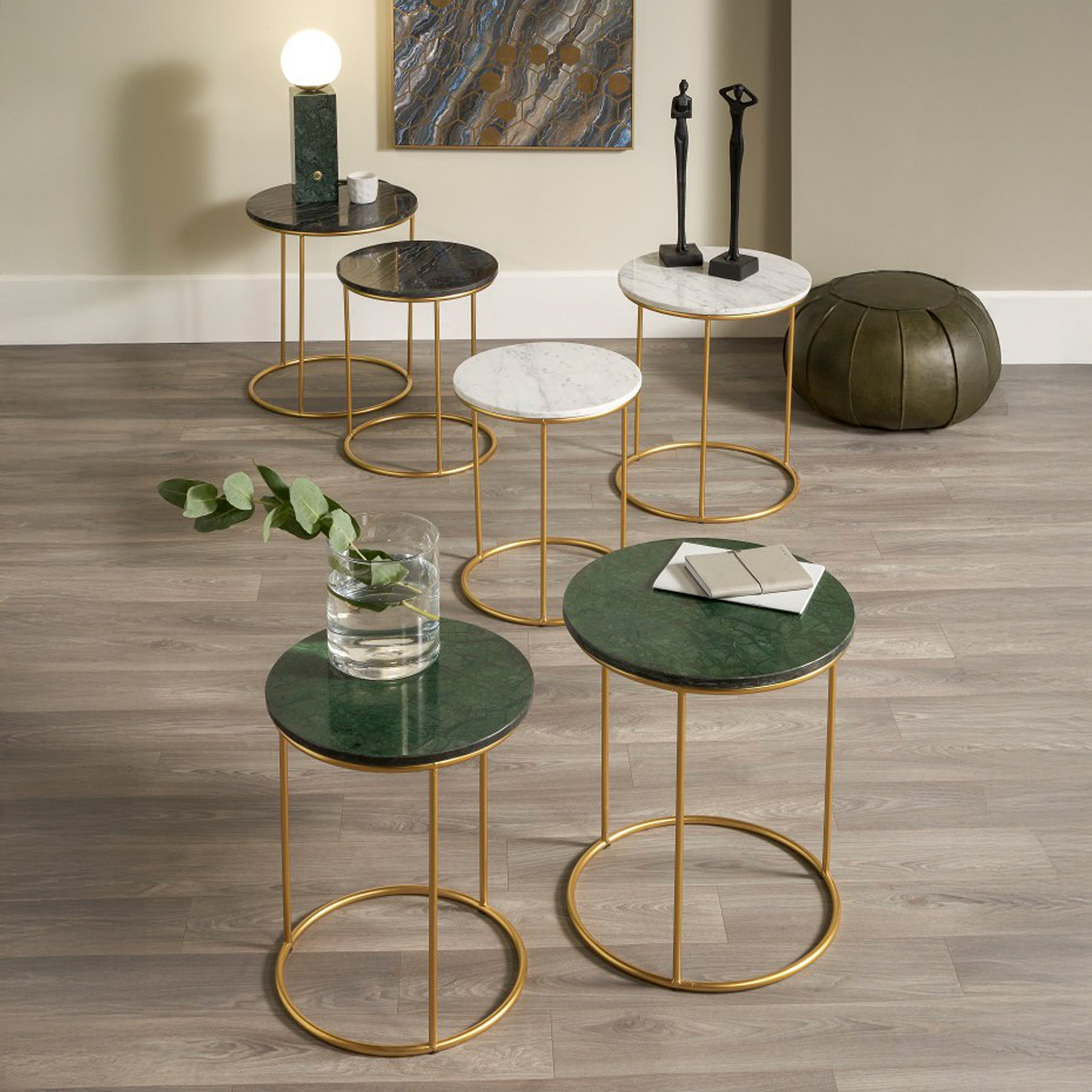 Milly So2 Black Marble and Gold Metal Side Tables from Roseland Furniture