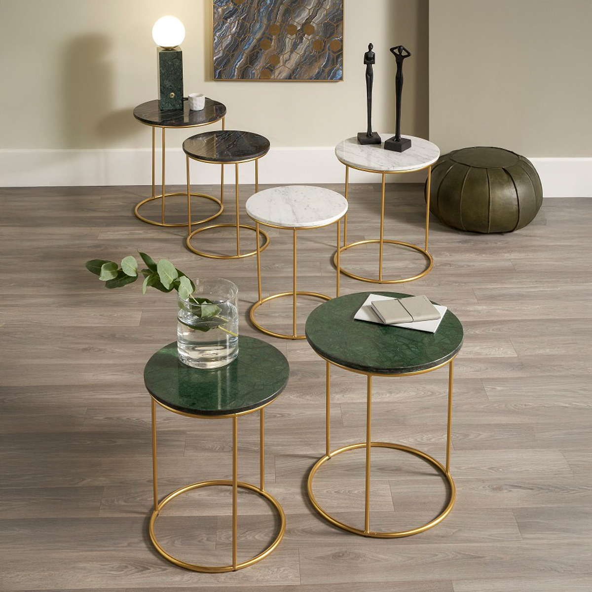 Milly So2 White Marble and Gold Metal Side Tables from Roseland Furniture