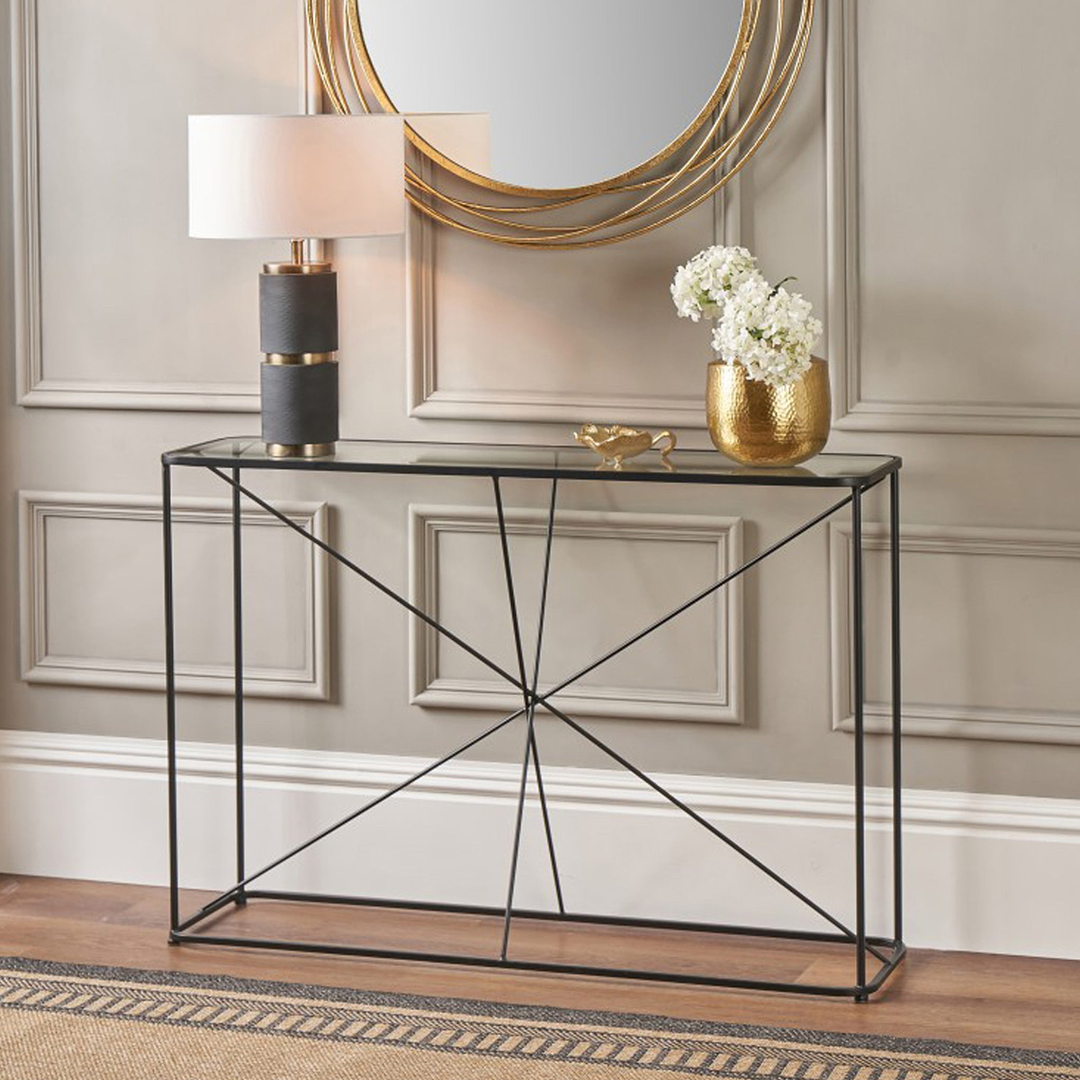 Roxy Glass and Black Console Table from Roseland Furniture