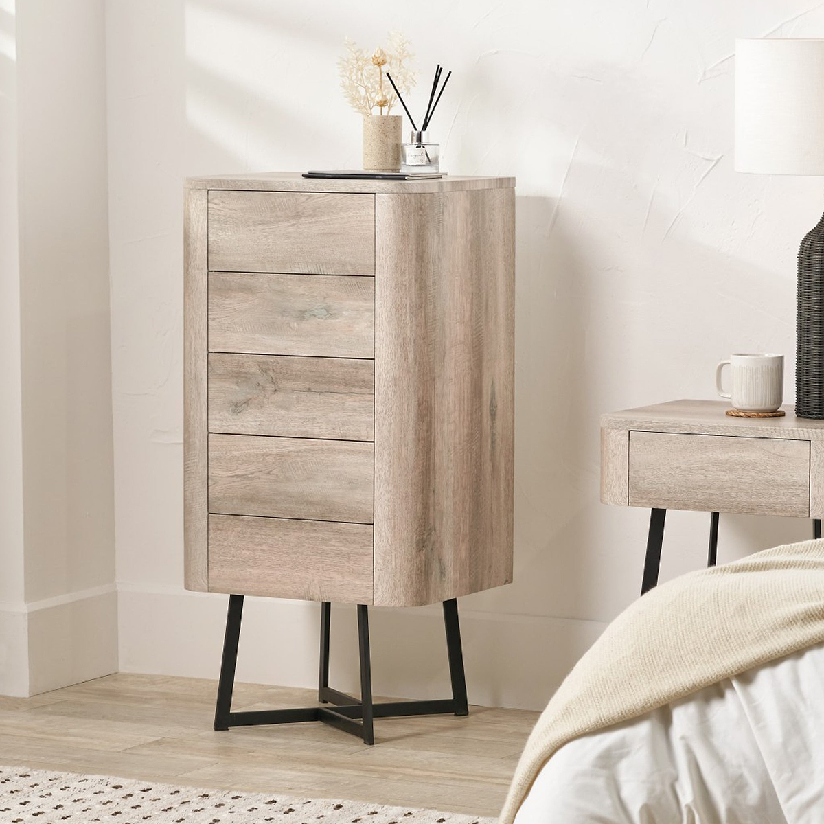 Ukiah Grey Oak 5 Drawer Tall Boy from Roseland Furniture