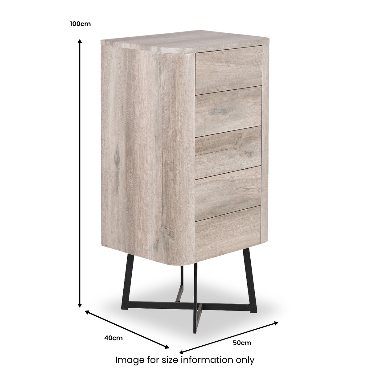 Ukiah Grey Oak 5 Drawer Tall Boy from Roseland Furniture
