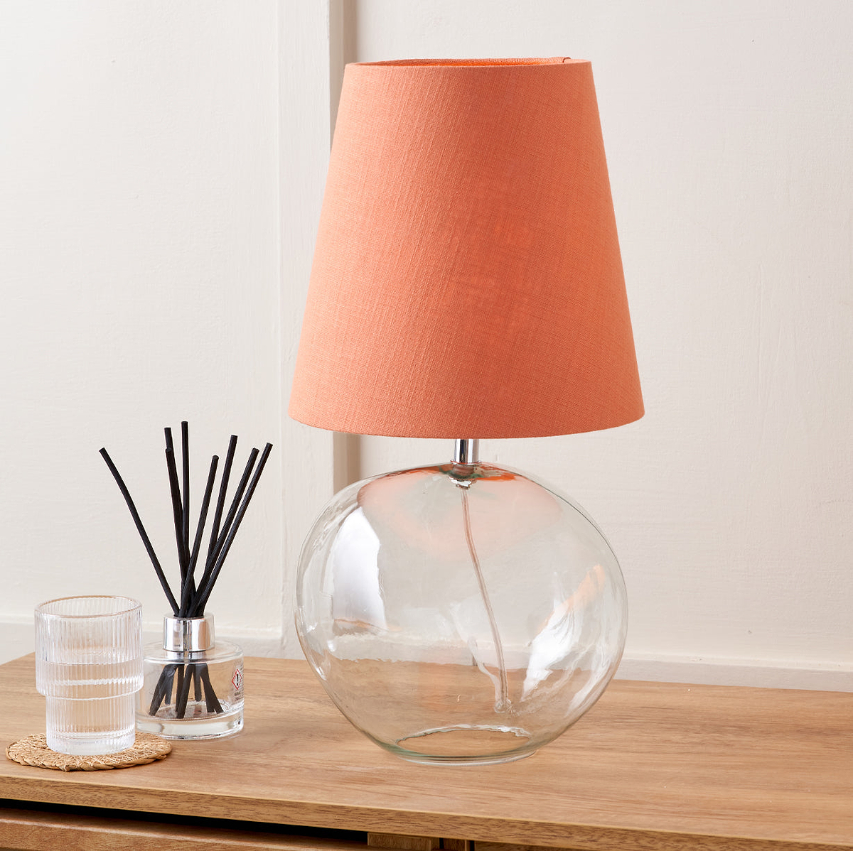 Hallie Clear Glass Table Lamp Terracotta from Roseland Furniture