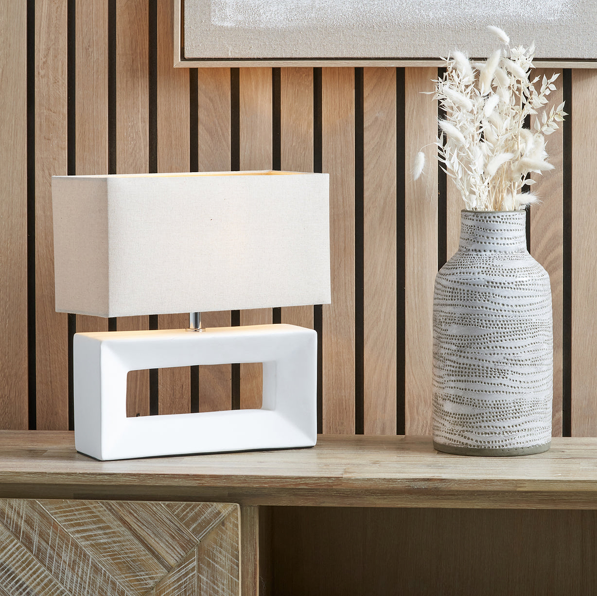 Block Ceramic Table Lamp White from Roseland Furniture