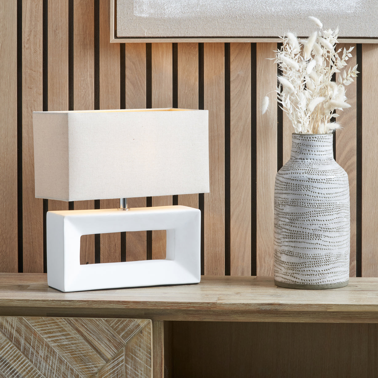 Block Ceramic Table Lamp White from Roseland Furniture