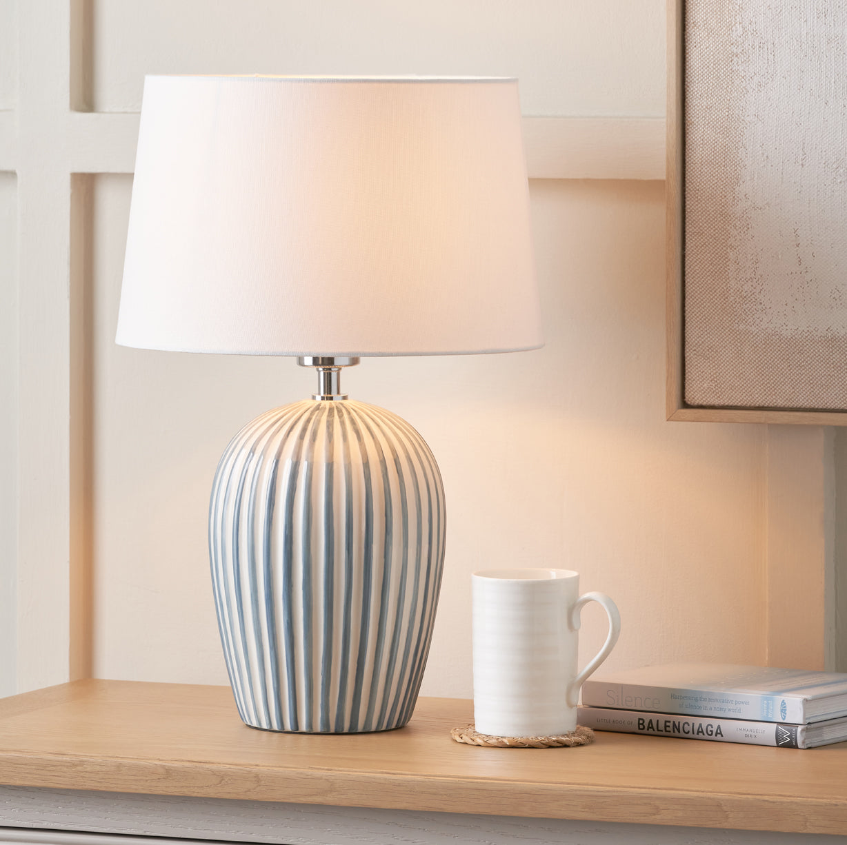 Cannes Stripe Ceramic Table Lamp Blue from Roseland Furniture