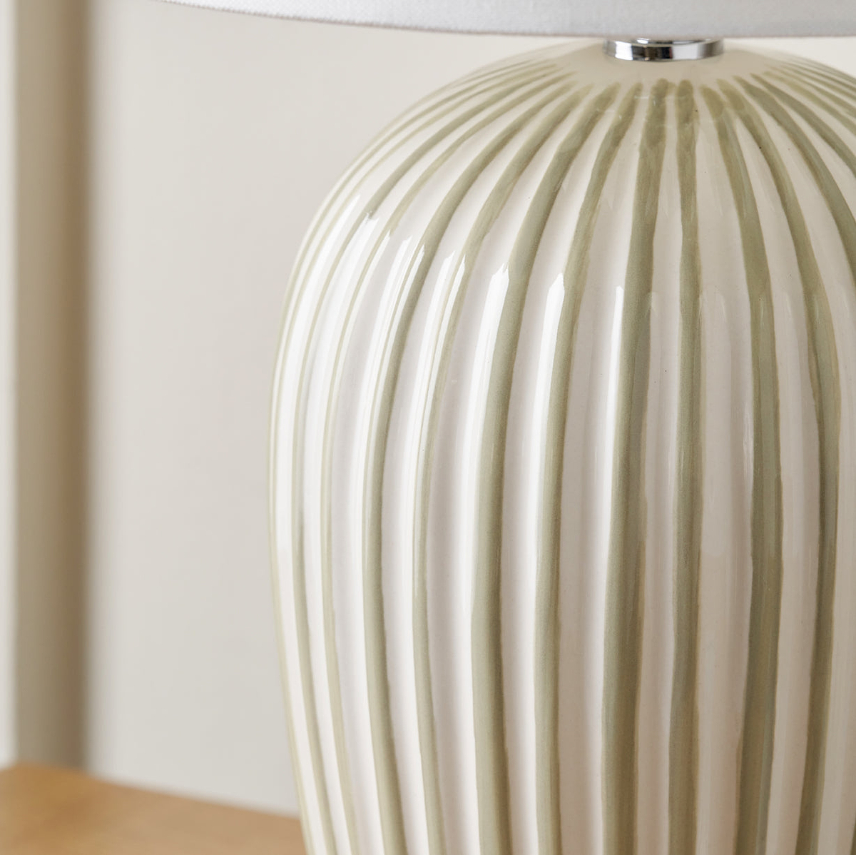 Cannes Stripe Ceramic Table Lamp Sage from Roseland Furniture