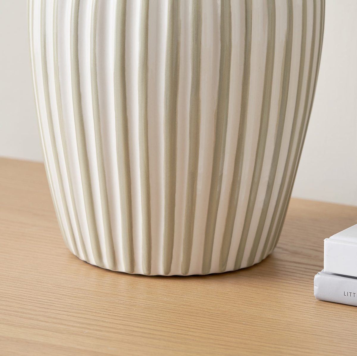 Cannes Stripe Ceramic Table Lamp Sage from Roseland Furniture
