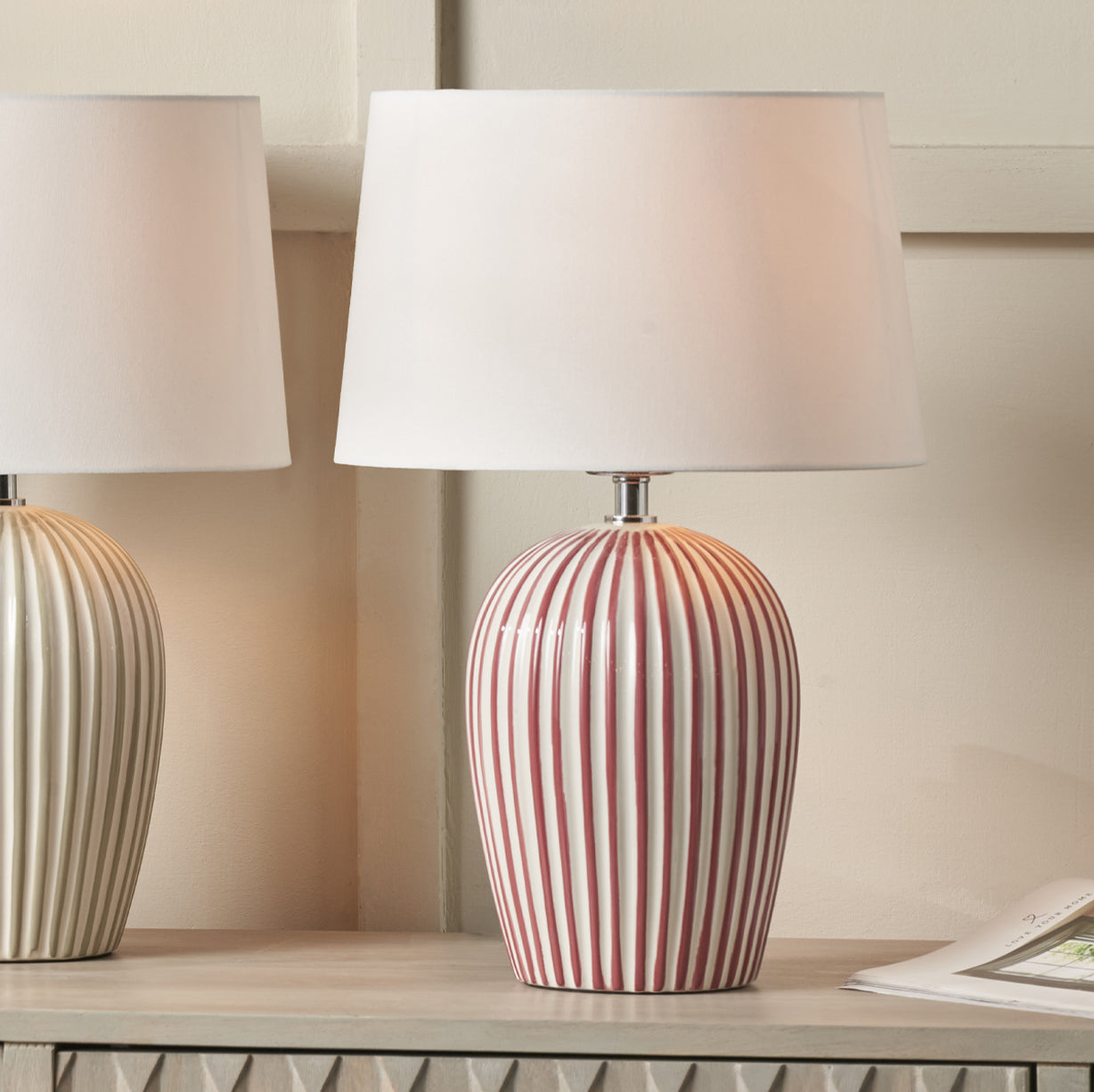 Cannes Stripe Ceramic Table Lamp Mulberry from Roseland Furniture