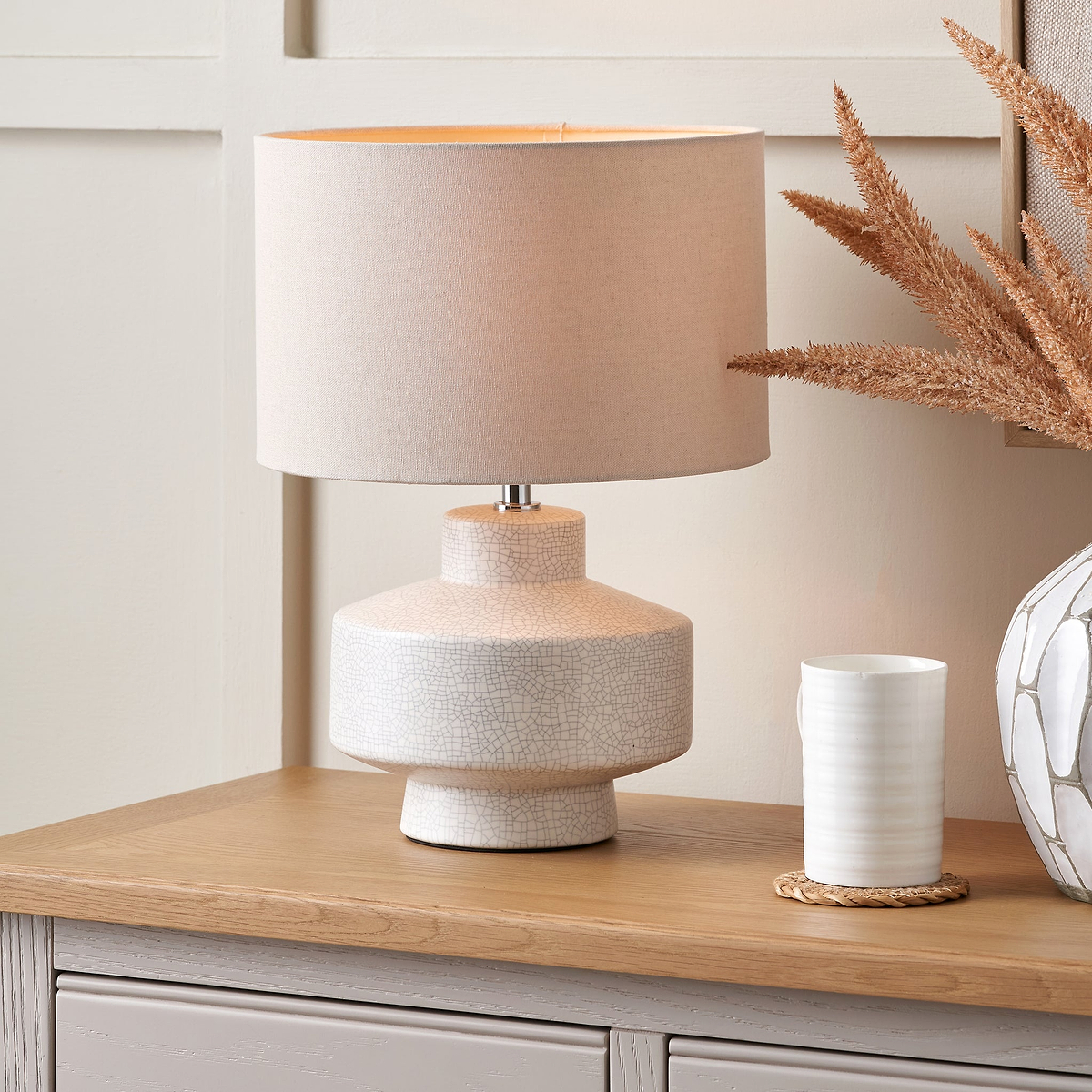 Elure Crackle Effect Table Lamp White from Roseland Furniture