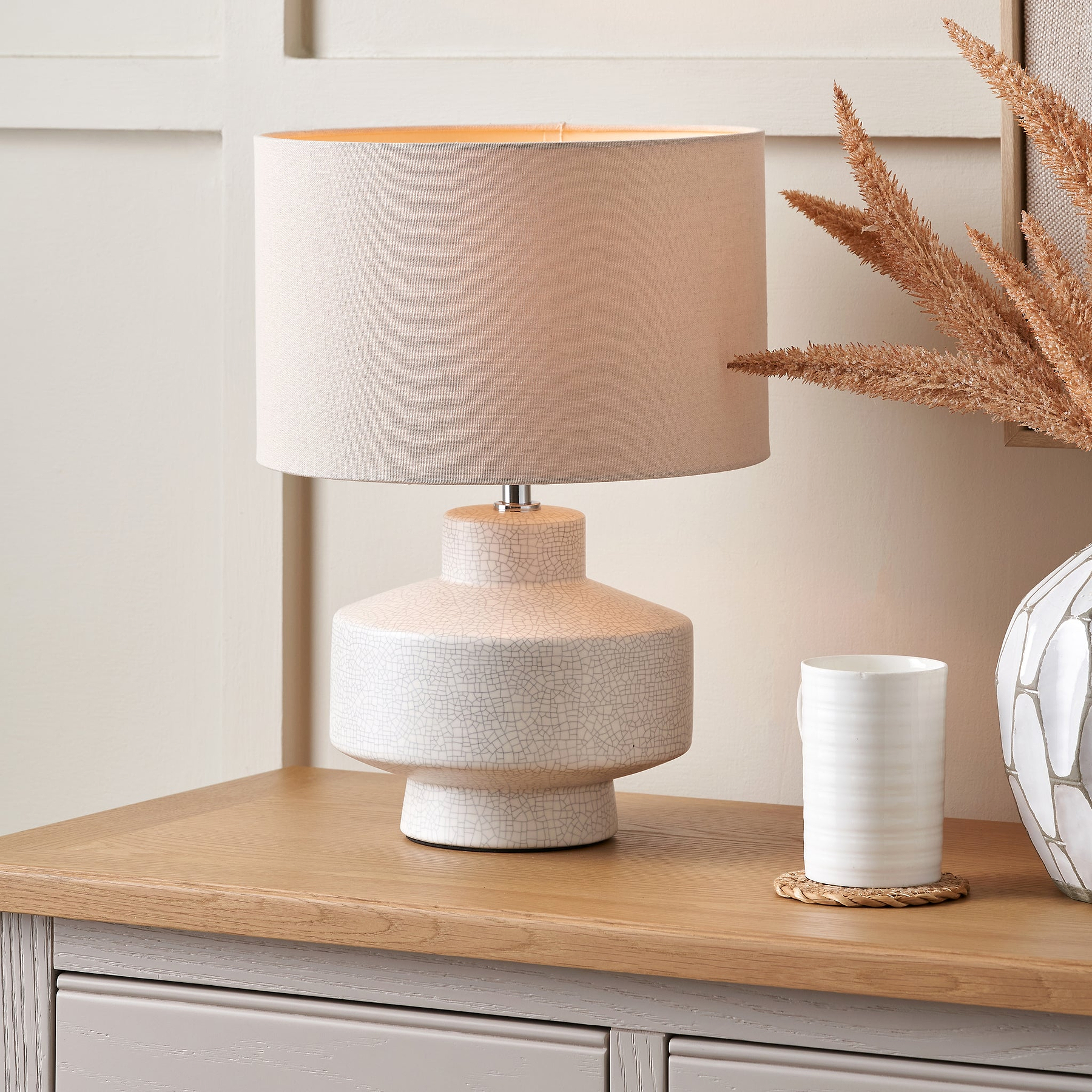 Elure Crackle Effect Table Lamp White from Roseland Furniture