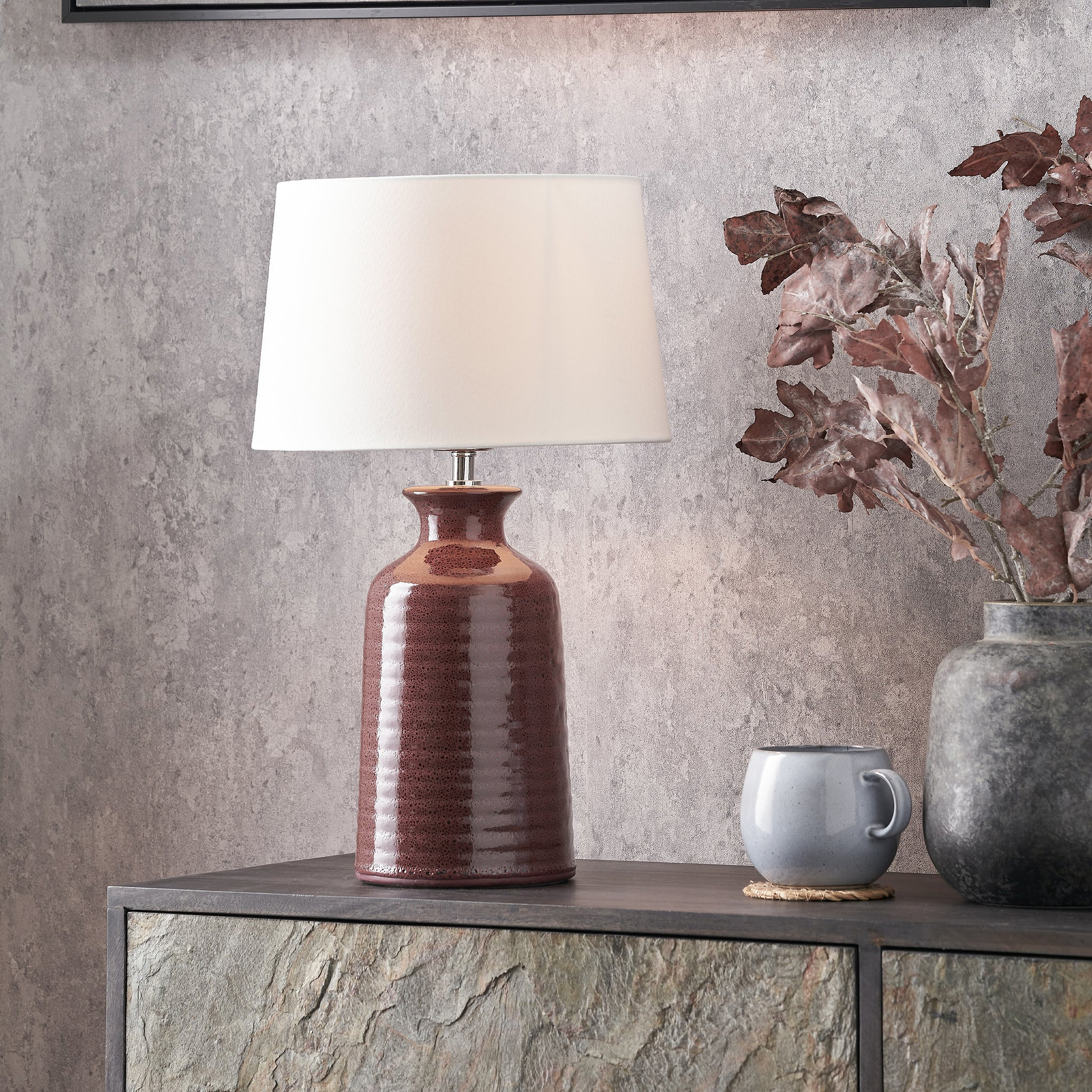 Helka Reactive Glaze Table Lamp Mulberry from Roseland Furniture