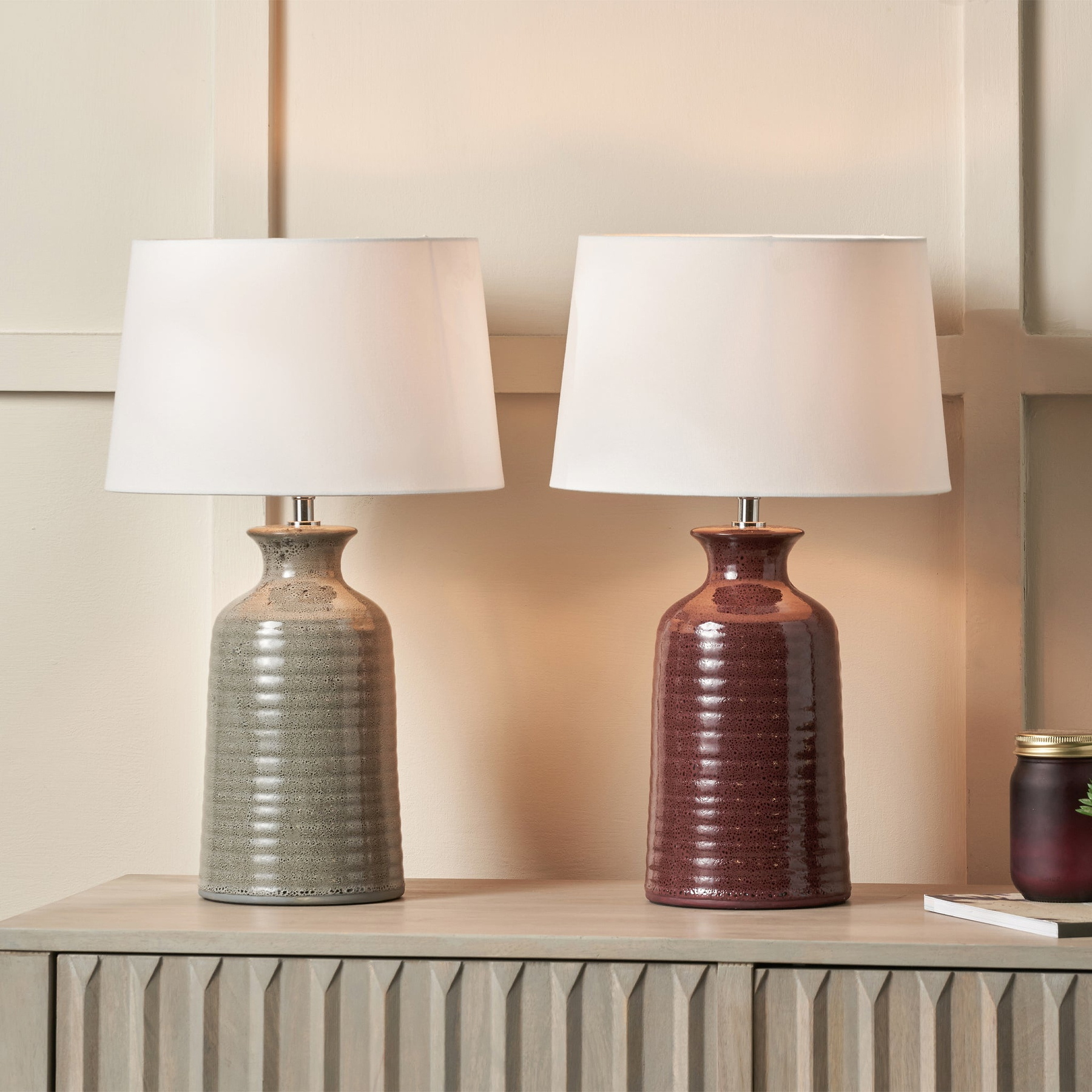 Helka Reactive Glaze Table Lamp Mulberry from Roseland Furniture
