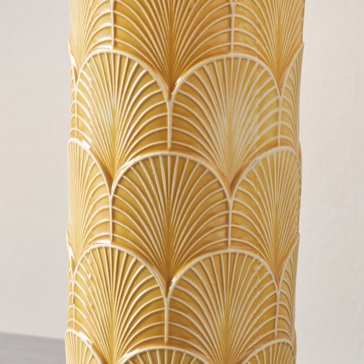 Bethan Embossed Ceramic Table Lamp Mustard from Roseland Furniture