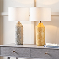 Bethan Embossed Ceramic Table Lamp Mustard from Roseland Furniture