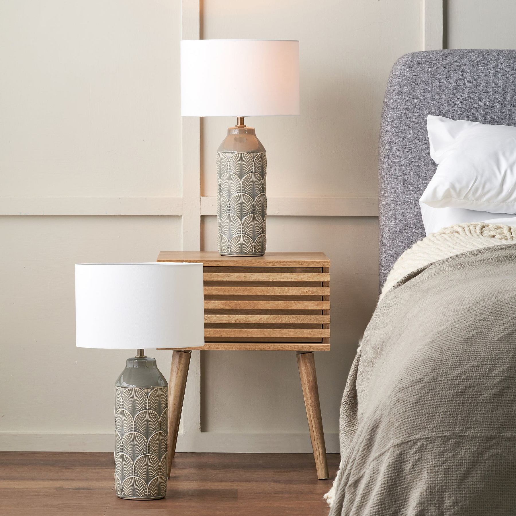 Bethan Embossed Ceramic Table Lamp Grey from Roseland Furniture