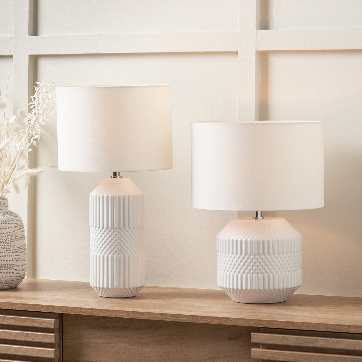 Meribel Geo Ceramic Table Lamp White from Roseland Furniture