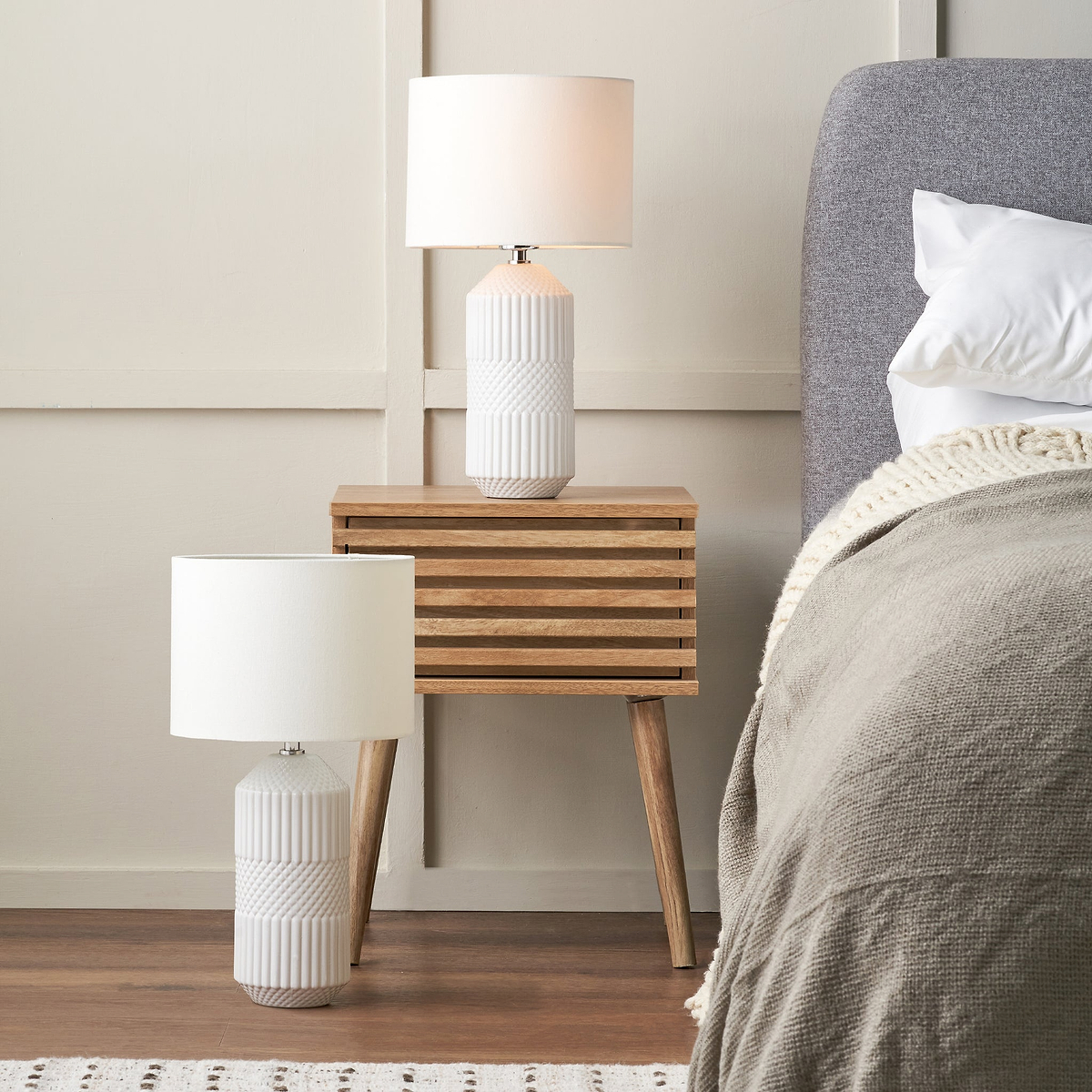 Meribel Geo Ceramic Tall Table Lamp White from Roseland Furniture