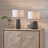 Artemis Textured Brushed Silver Tall Table Lamp from Roseland Furniture