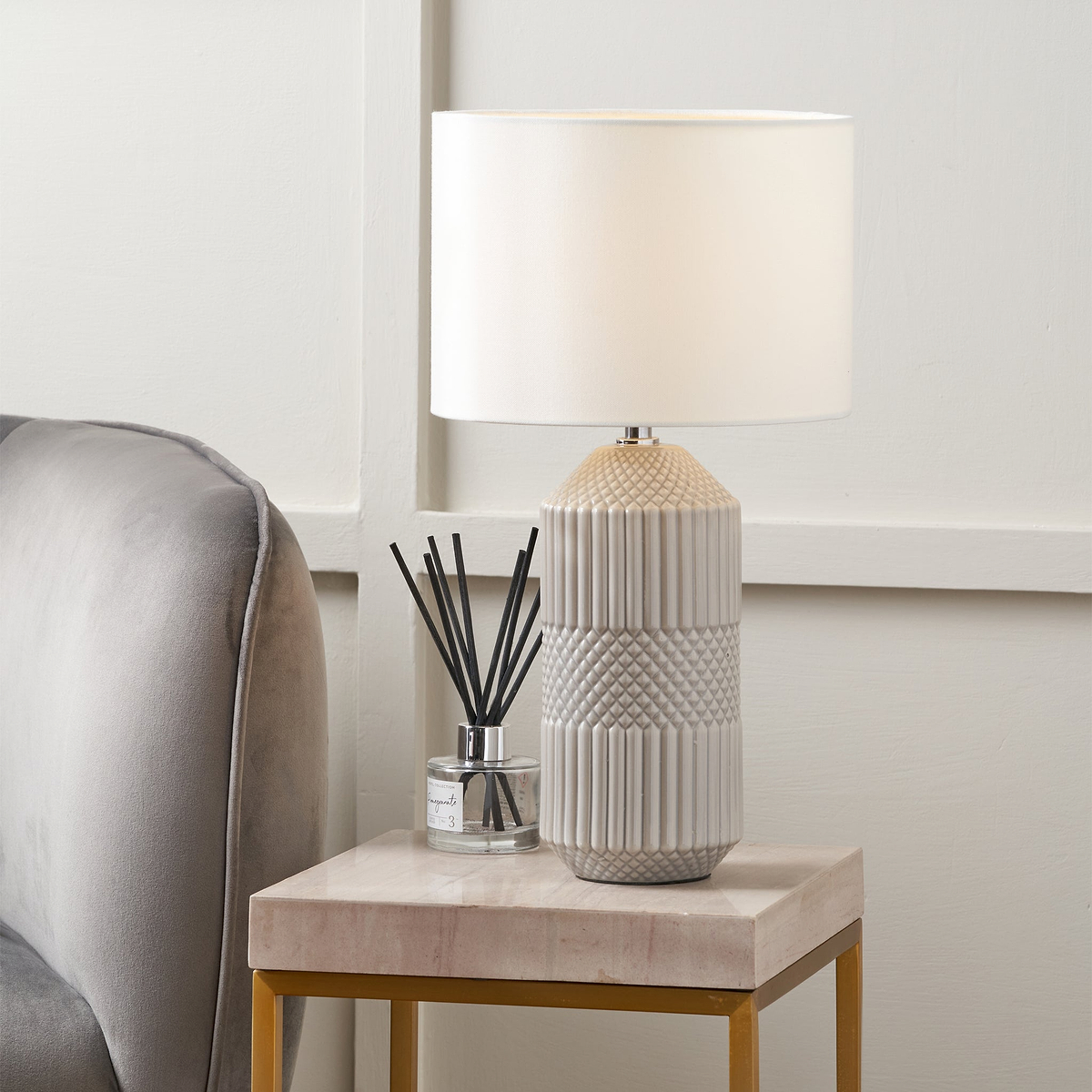 Meribel Geo Ceramic Tall Table Lamp Grey from Roseland Furniture