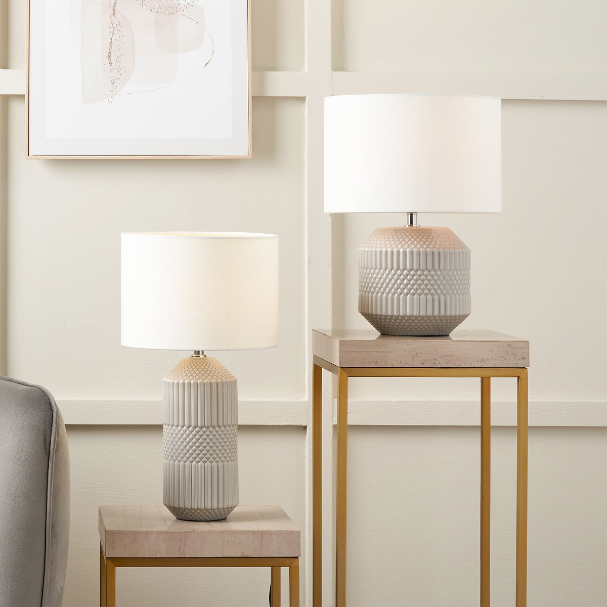 Meribel Geo Ceramic Tall Table Lamp Grey from Roseland Furniture