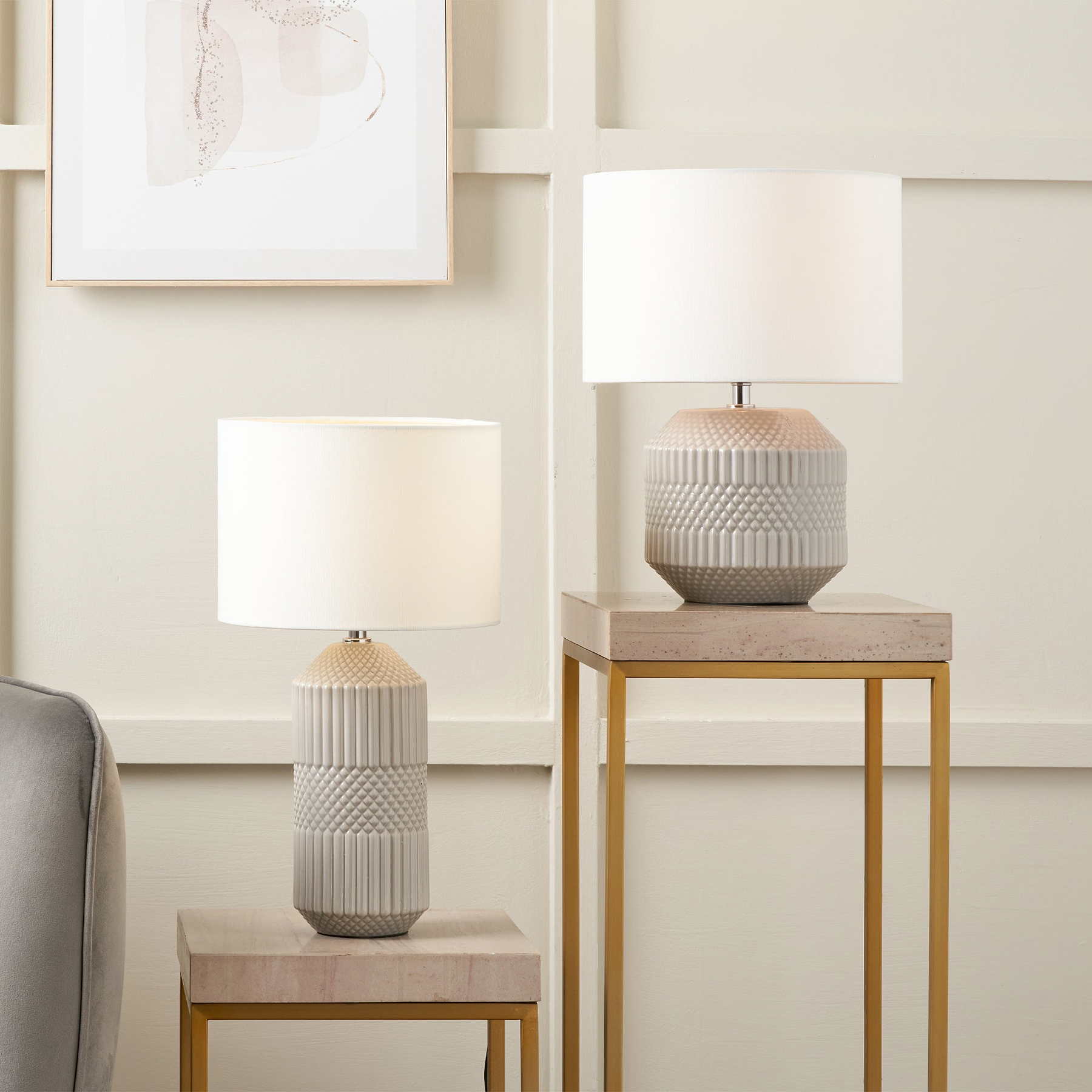 Meribel Geo Ceramic Tall Table Lamp Grey from Roseland Furniture