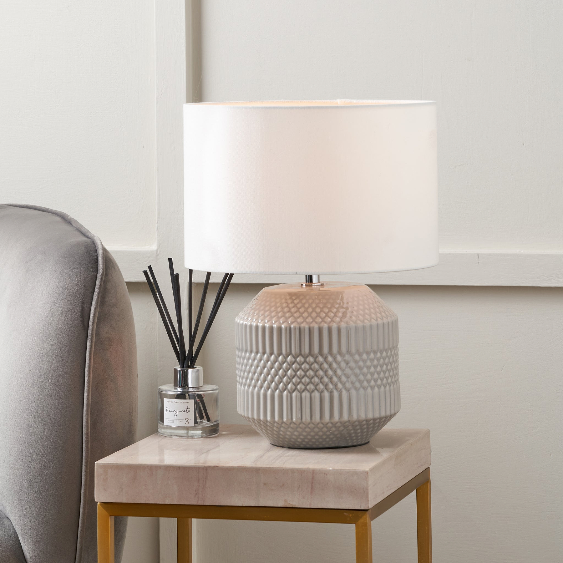 Meribel Geo Ceramic Table Lamp Grey from Roseland Furniture