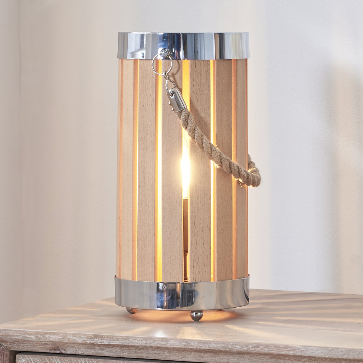 Austell Lantern Table Lamp Natural Wood from Roseland Furniture