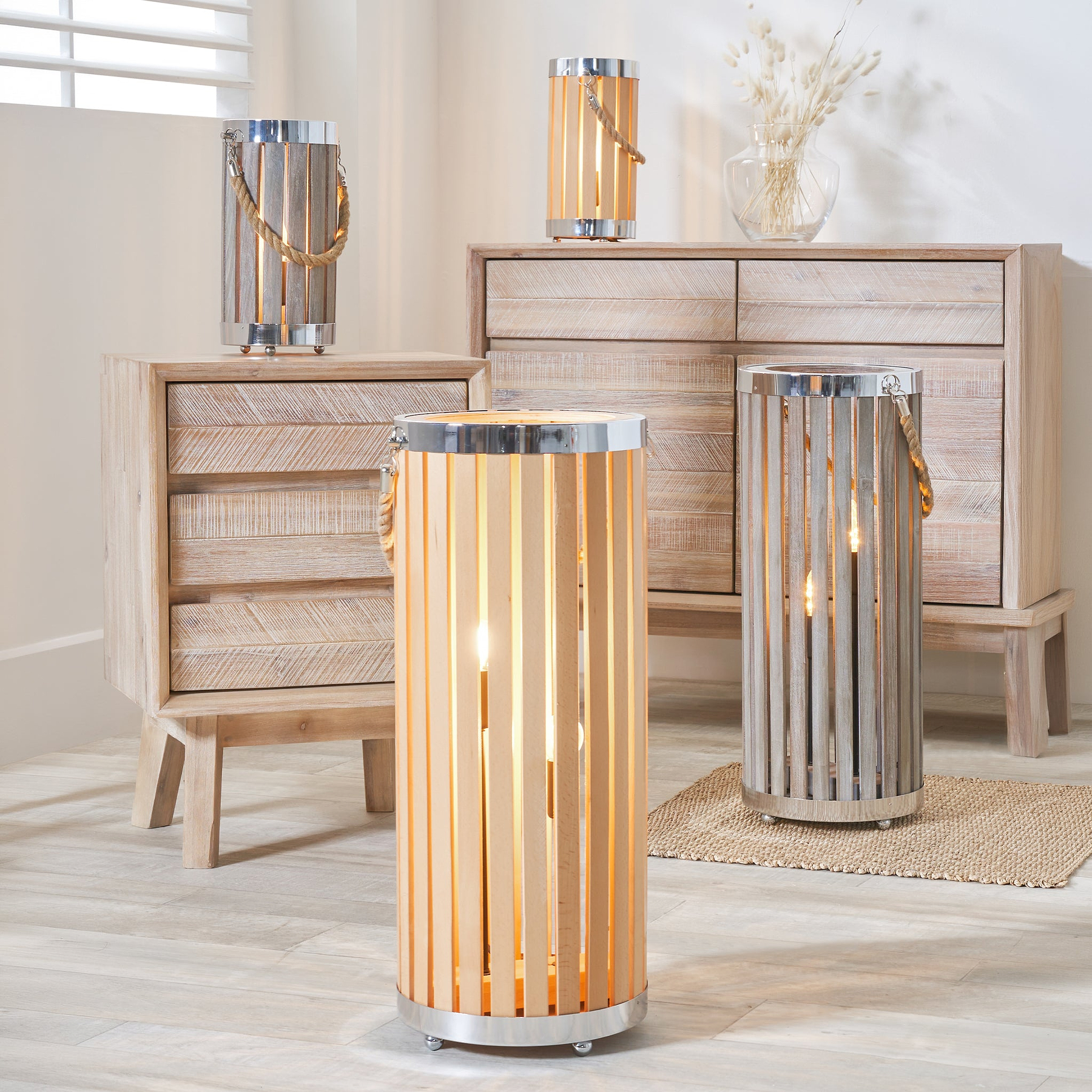 Austell Lantern Table Lamp Natural Wood from Roseland Furniture
