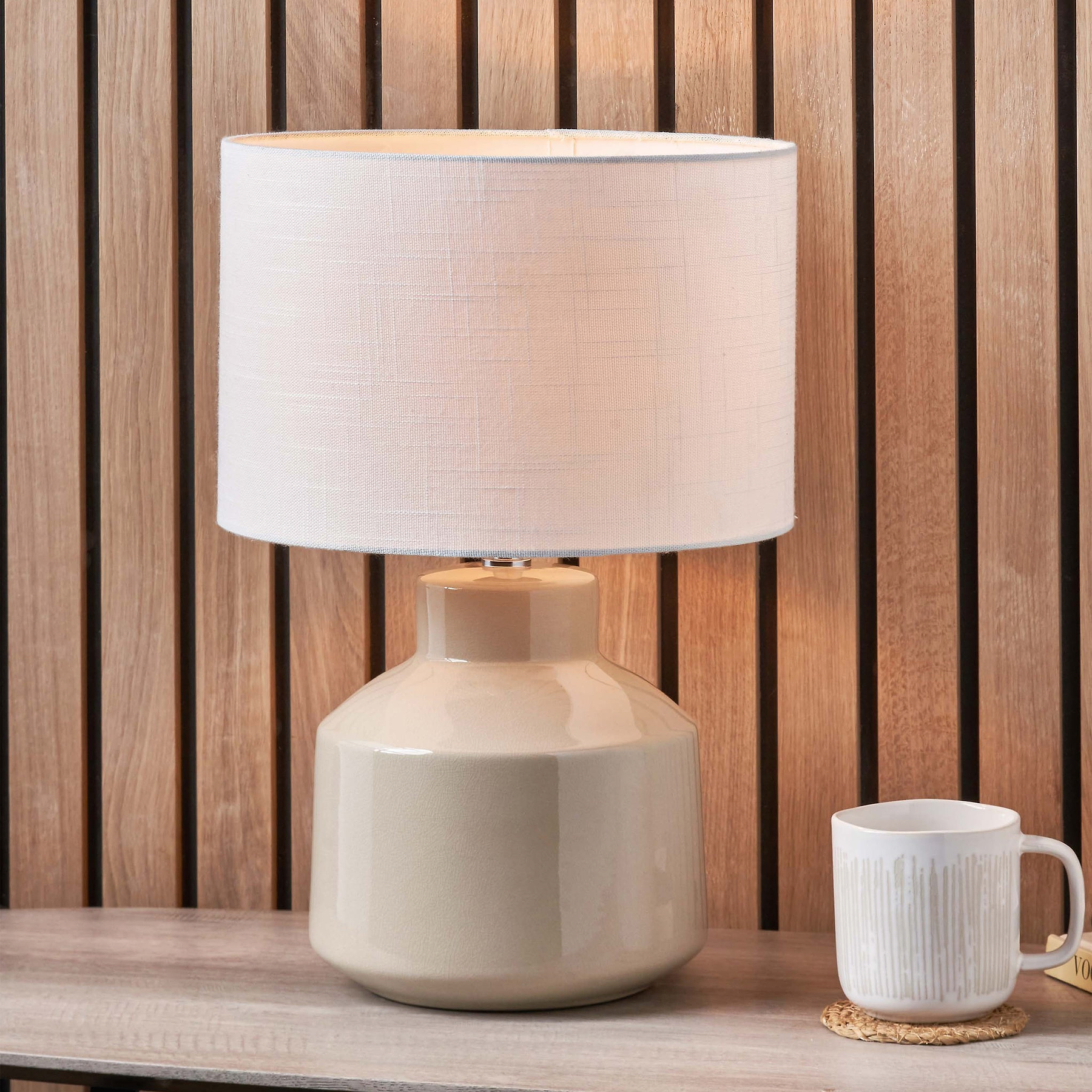 Nora Crackle Effect Table Lamp Cream from Roseland Furniture