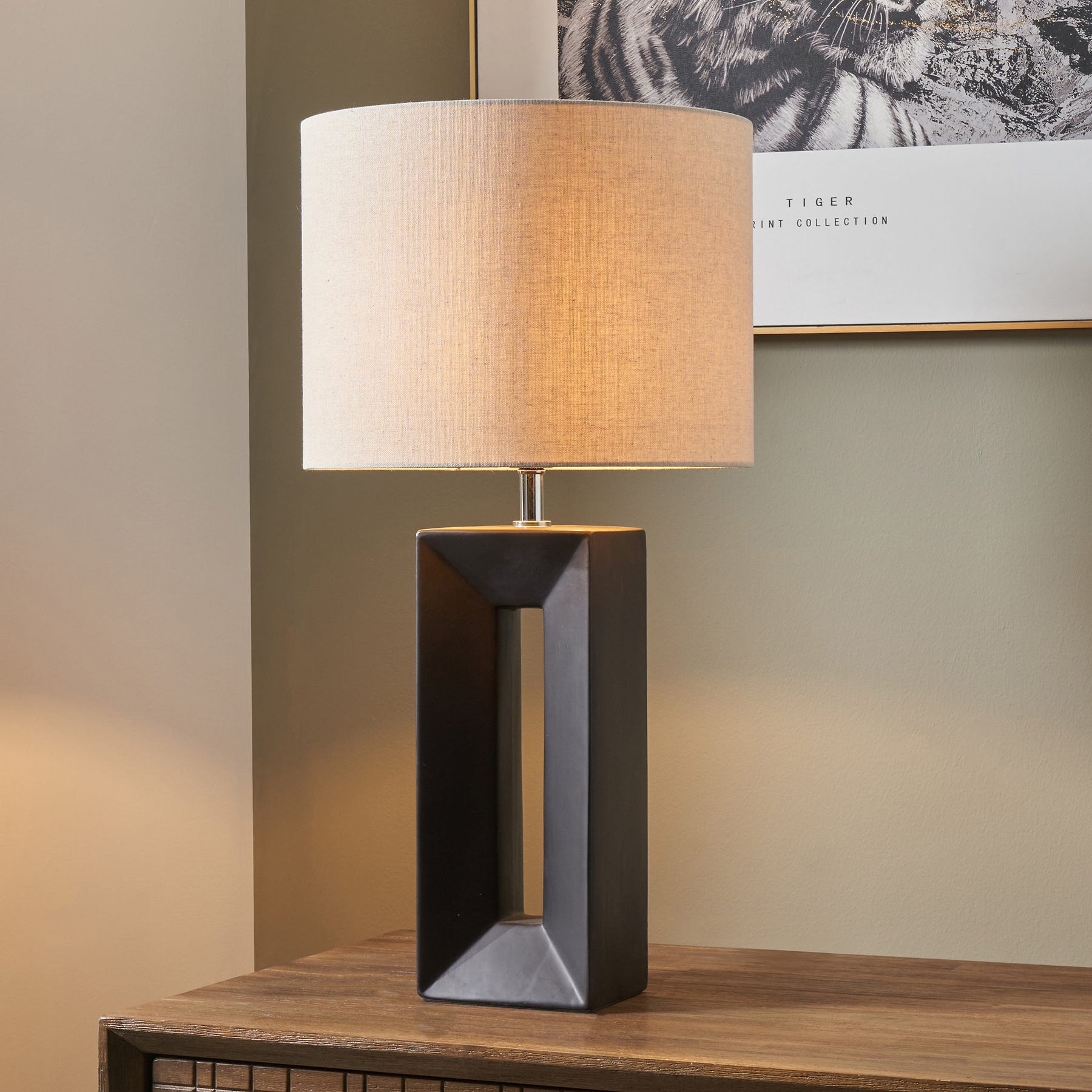 Block Ceramic Tall Table Lamp Black from Roseland Furniture
