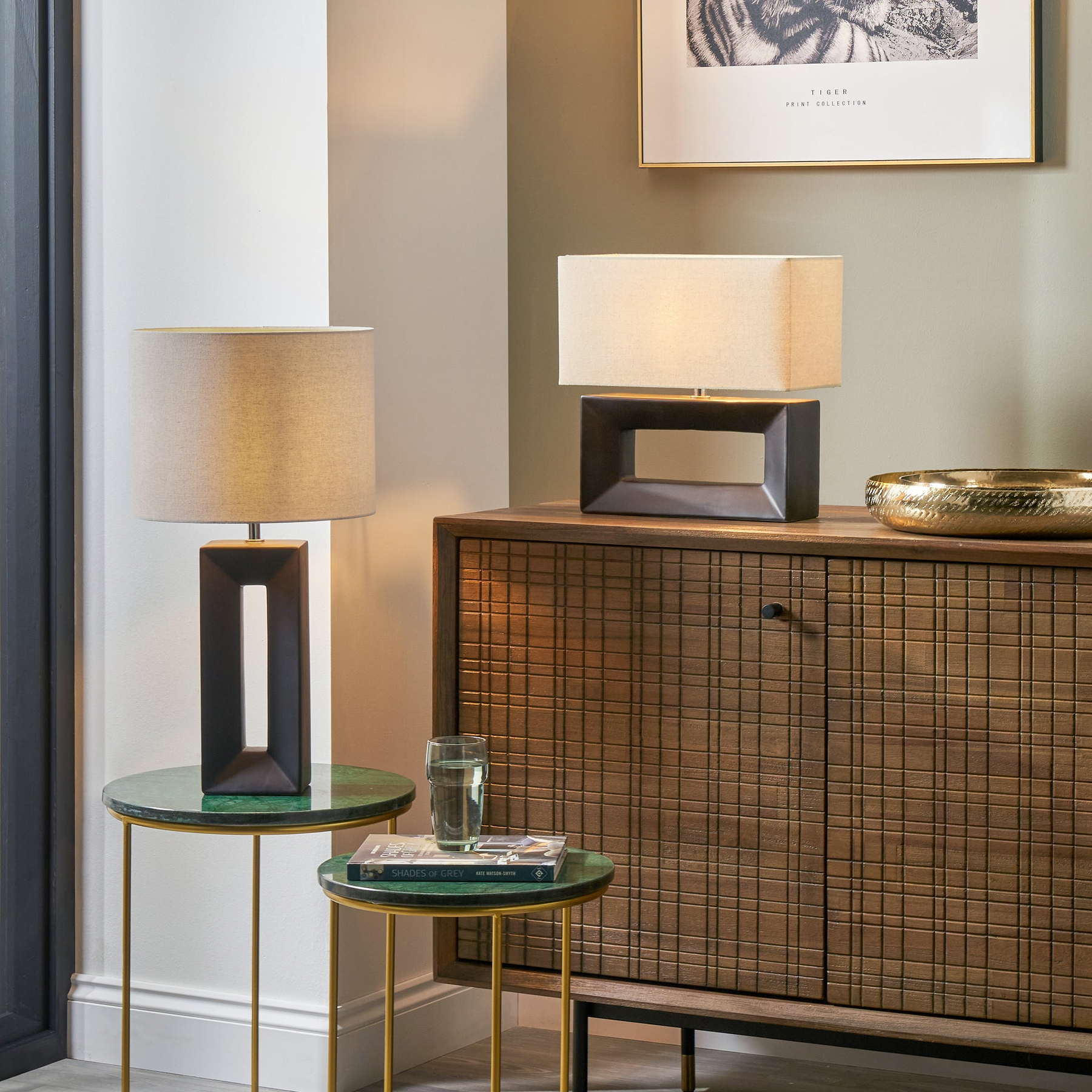 Block Ceramic Tall Table Lamp Black from Roseland Furniture