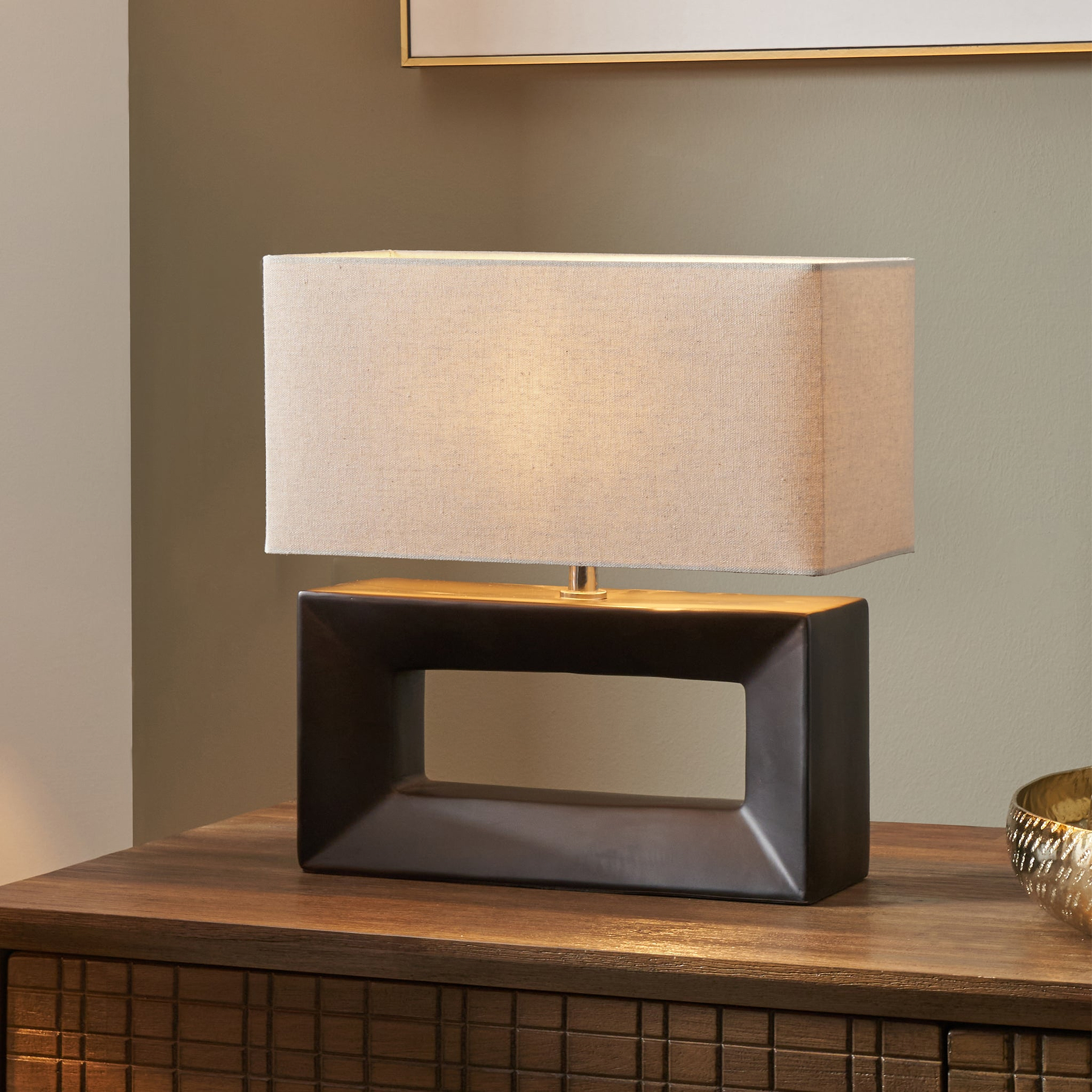 Block Ceramic Table Lamp Black from Roseland Furniture