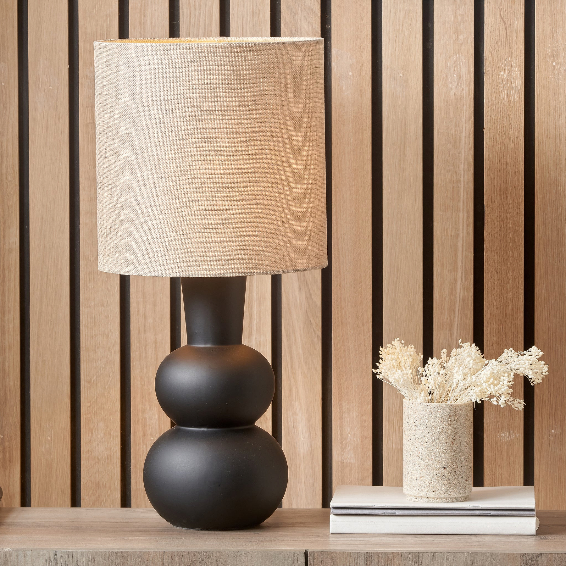 Aaliyah Curved Bottle Ceramic Table Lamp Black from Roseland Furniture