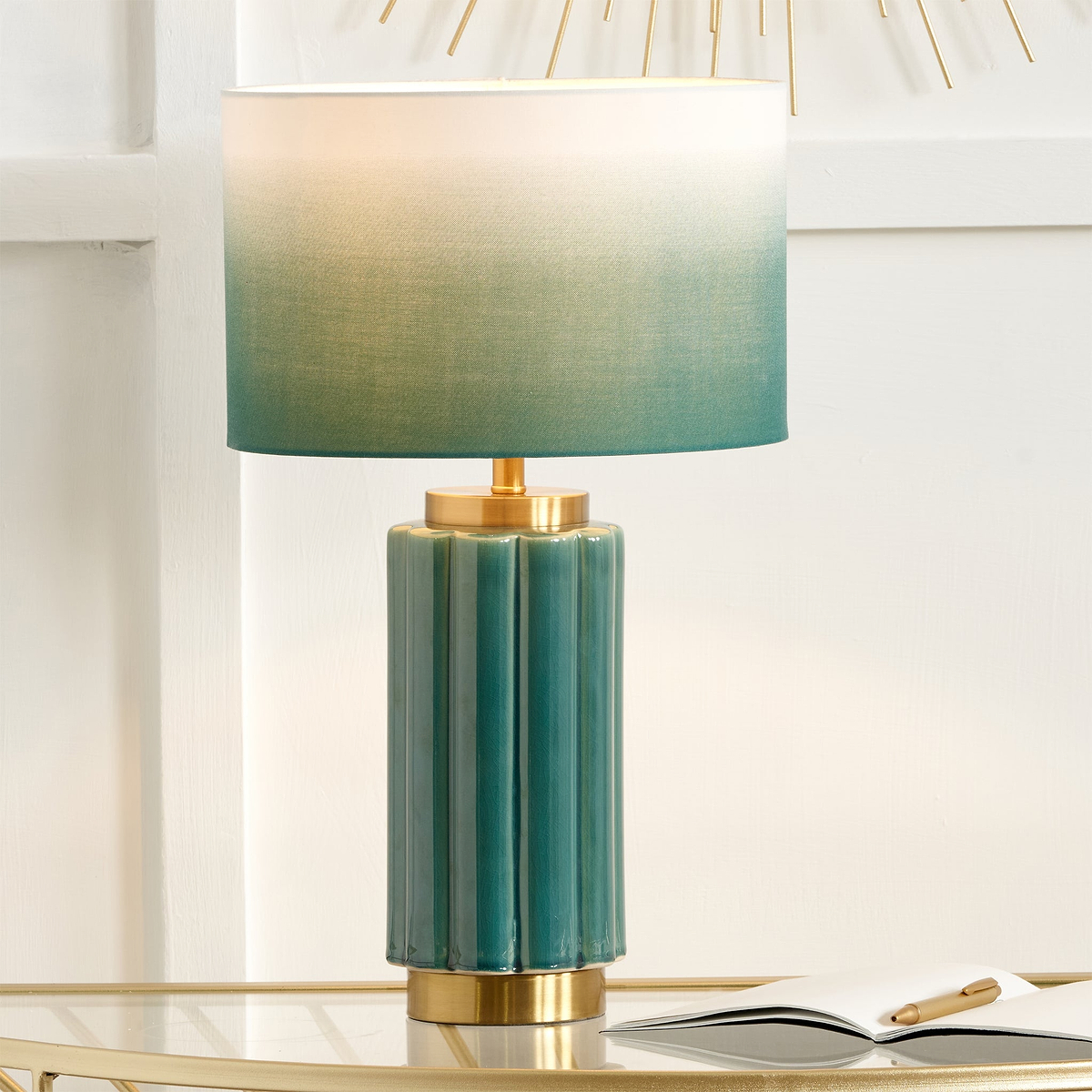 Lushan Scalloped Ceramic Table Lamp Green from Roseland Furniture