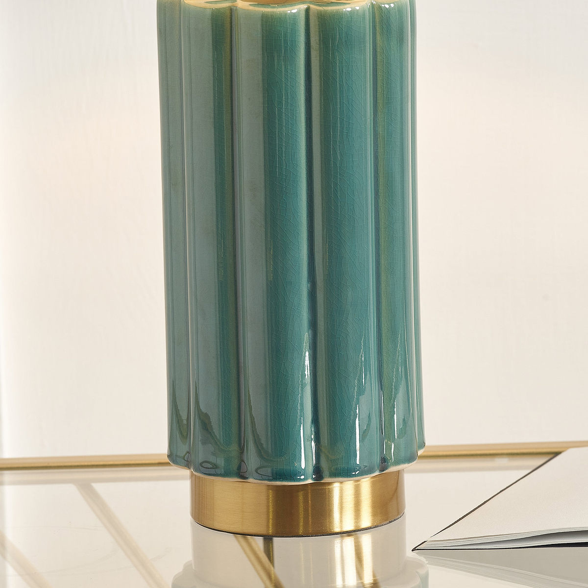 Lushan Scalloped Ceramic Table Lamp Green from Roseland Furniture