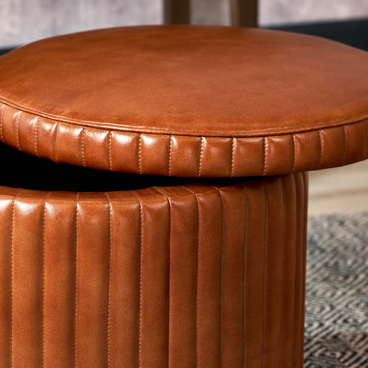 Alessandro Leather Storage Pouffe Brown from Roseland Furniture
