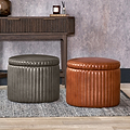 Alessandro Leather Storage Pouffe Brown from Roseland Furniture