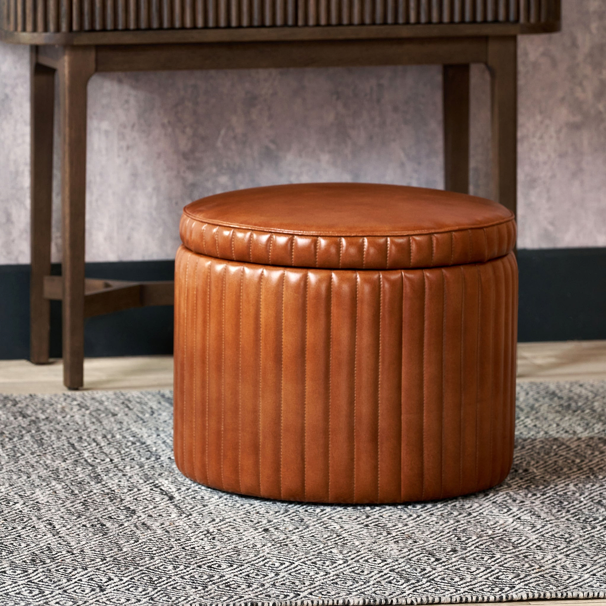 Alessandro Leather Storage Pouffe Brown from Roseland Furniture