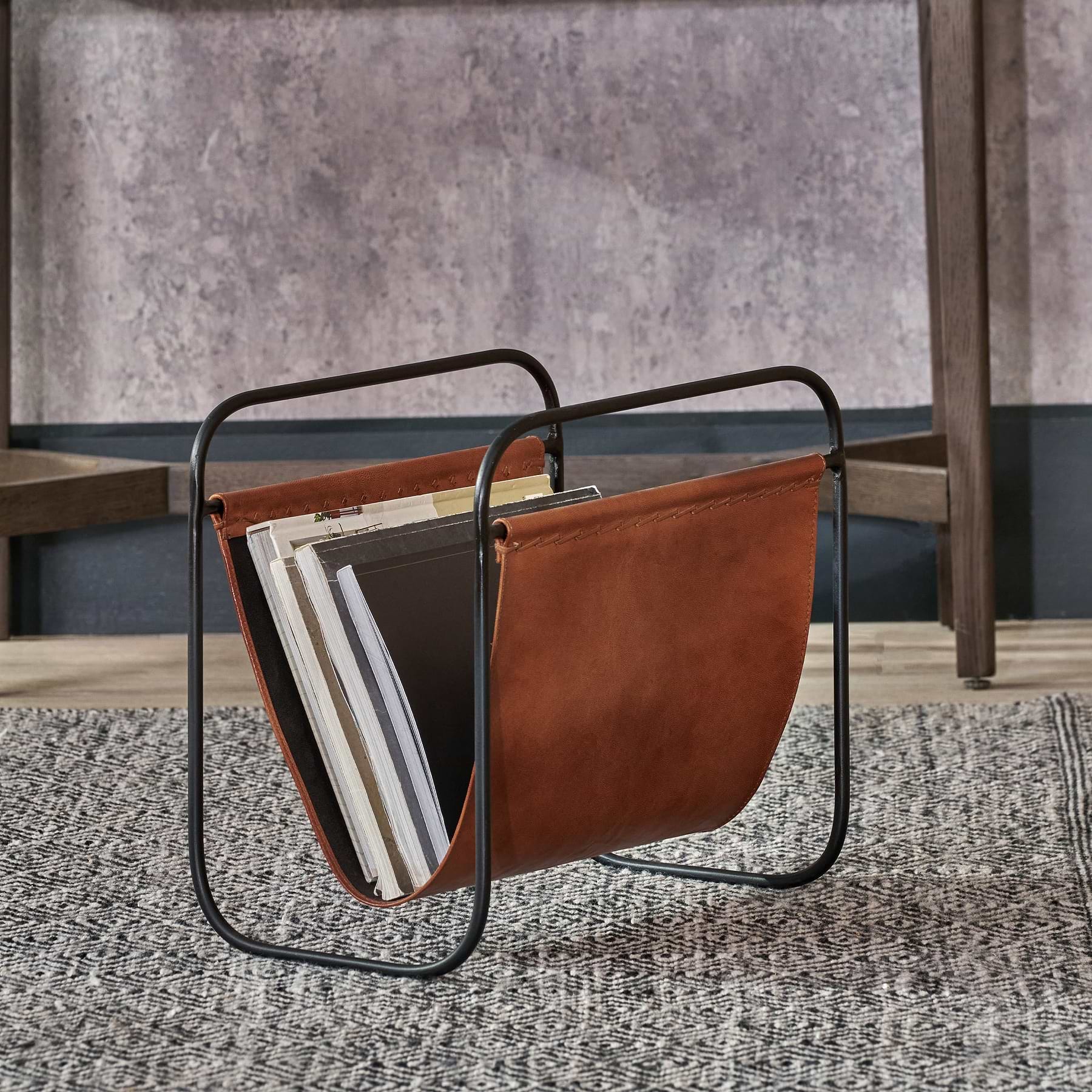 Brown Magazine Rack Eliseo Leather Magazine Rack | Vintage Brown or Peppercorn | Roseland