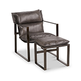 Nico Leather Accent Chair Footstool Peppercorn from Roseland Furniture