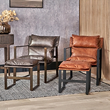 Nico Leather Accent Chair Footstool Peppercorn from Roseland Furniture