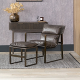 Nico Leather Accent Chair Footstool Peppercorn from Roseland Furniture